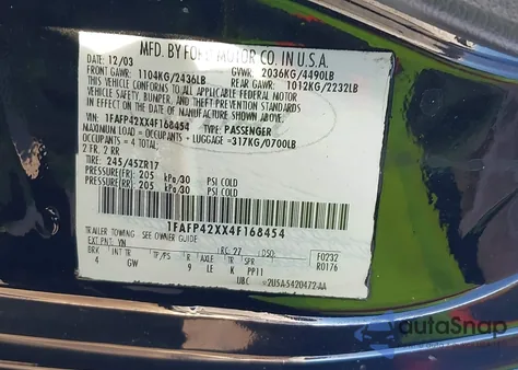 2004 Ford Mustang Gt z USA, uszkodzony, nr VIN 1FAFP42XX4F168454